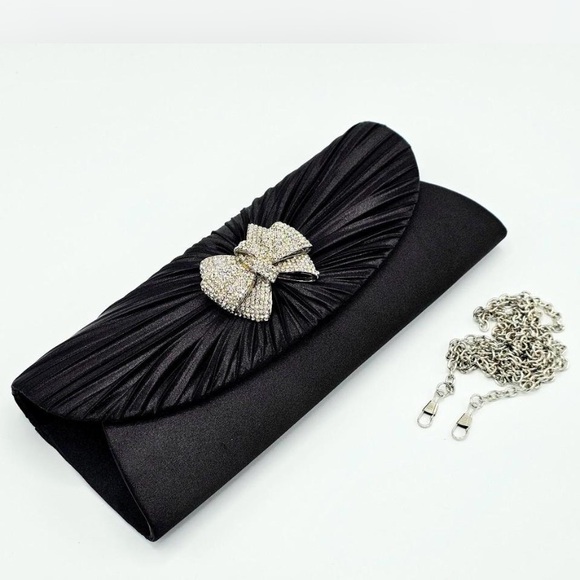 Lulu Townsend Black Clutch with Rhinestone Bow - Picture 3 of 7